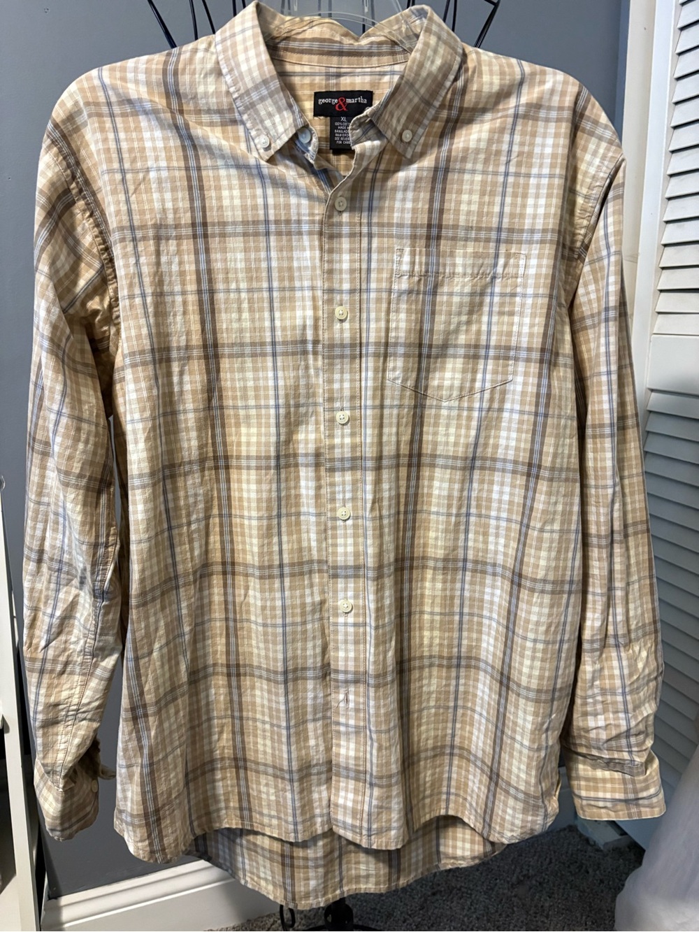 George & Martha Beige Plaid Button-Down Shirt